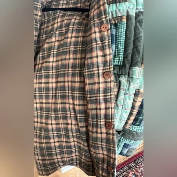 Patch magic unisex reversible button up Tan Plaid Jacket - Picture 8 of 14